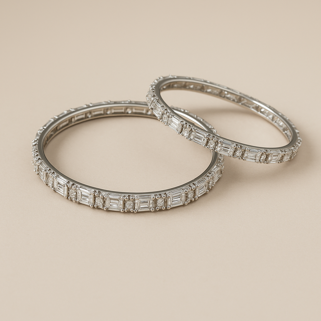American Diamond Bangles for Women | Anti-Tarnish Silver Bangles Set of 2 | AD Stone Bangle Pair