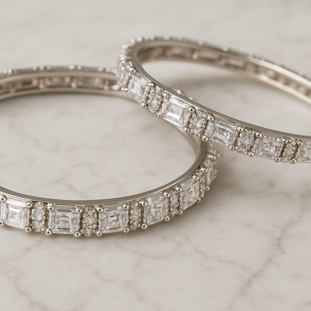 American Diamond Bangles for Women | Anti-Tarnish Silver Bangles Set of 2 | AD Stone Bangle Pair