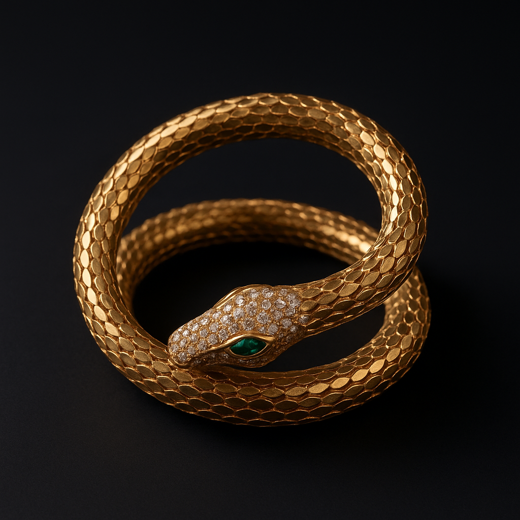 Designer Snake Bracelet for Women | Gold Plated Serpent Bangle with AD Stones | Statement Jewelry