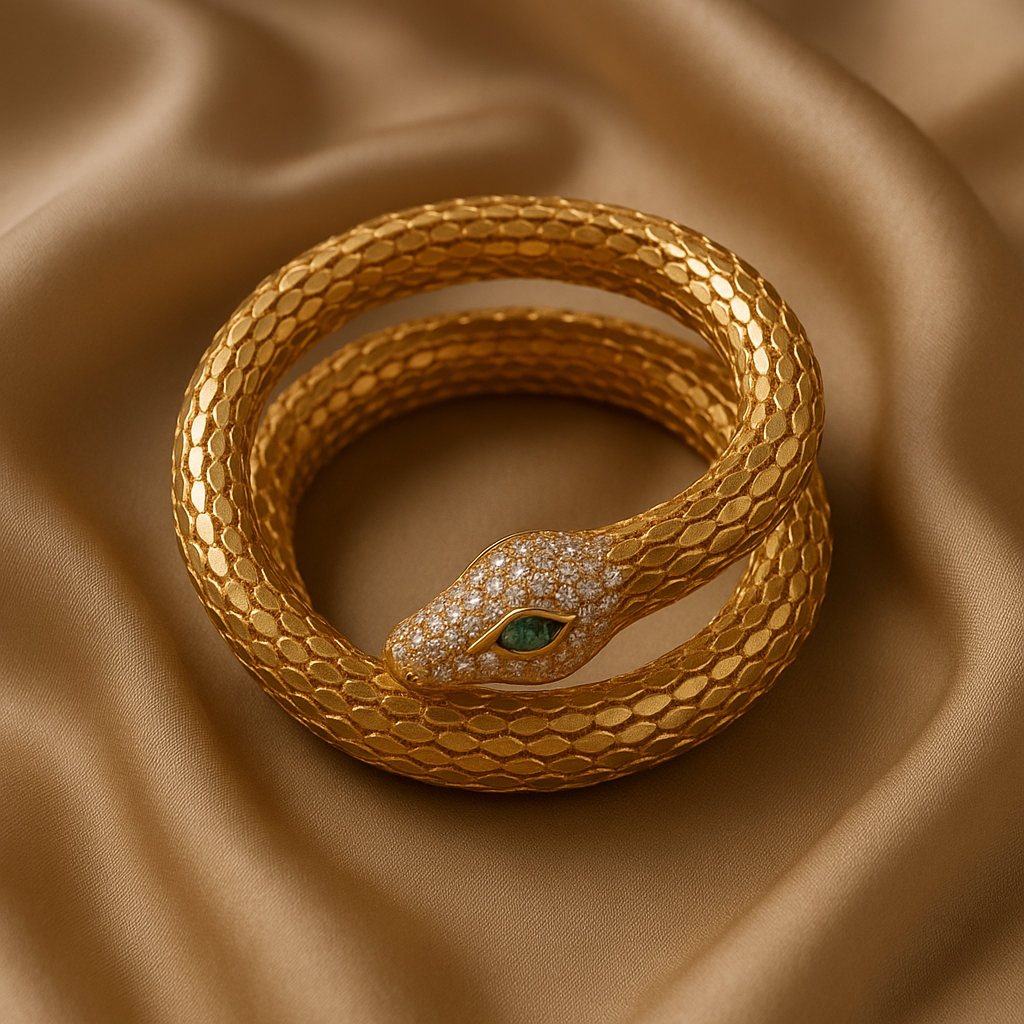 Designer Snake Bracelet for Women | Gold Plated Serpent Bangle with AD Stones | Statement Jewelry