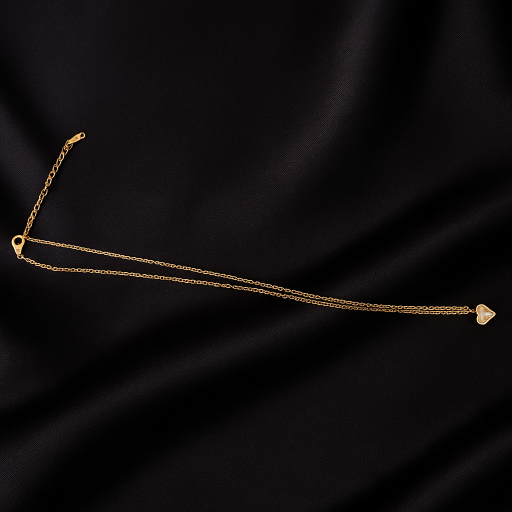 Minimalist Gold Bracelet for Women | Double Layer Chain with Heart Pendant | Adjustable Slider Bracelet