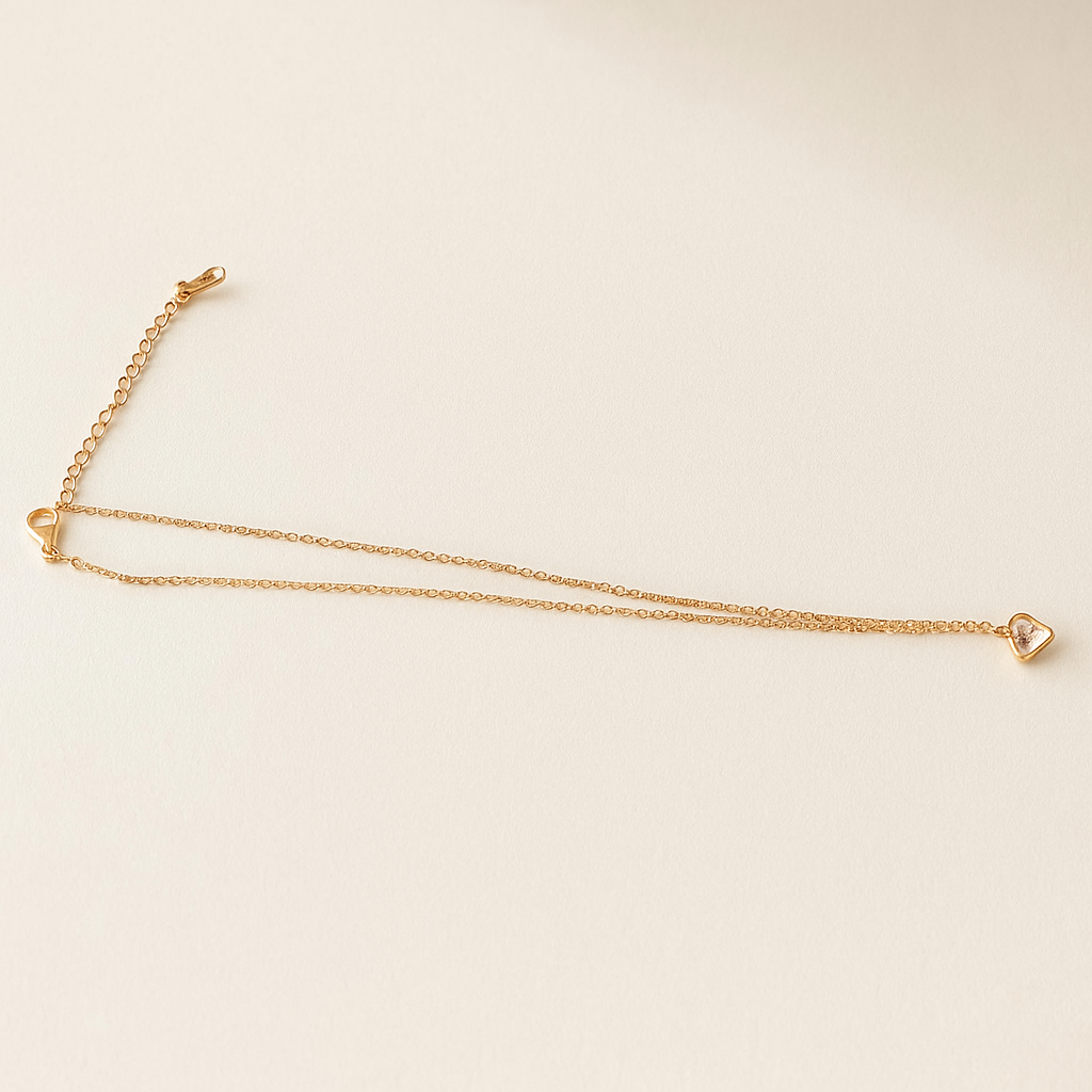Minimalist Gold Bracelet for Women | Double Layer Chain with Heart Pendant | Adjustable Slider Bracelet