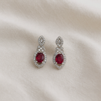 Red Stone Drop Earrings for Women | American Diamond Halo Earrings | Silver Plated Bridal Jewelry