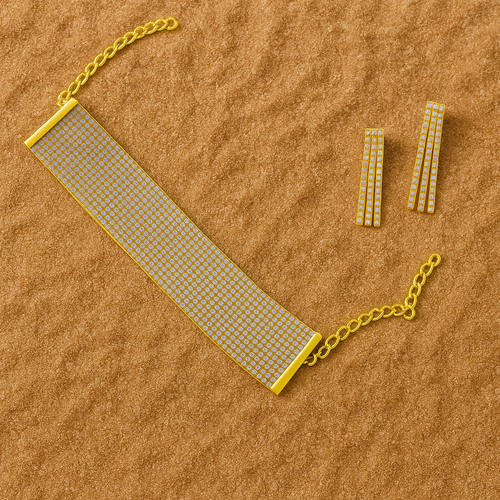 American Diamond Bracelet Set for Women | Gold Plated Mesh Choker with Tassel Earrings | Statement Jewelry Set